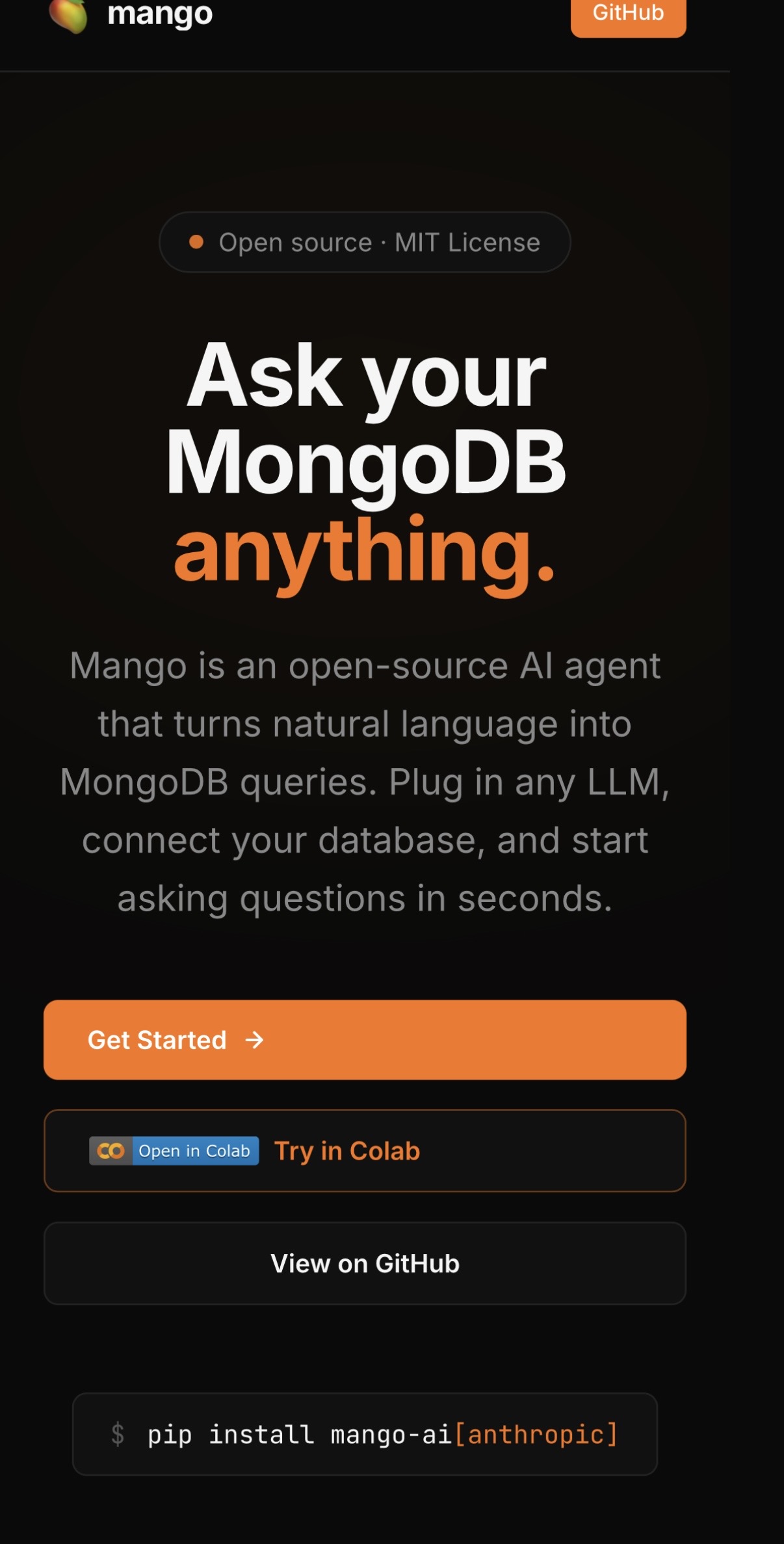 Mango — AI Agent for MongoDB